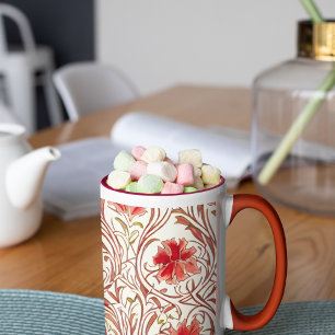 William Morris Watercolor Gold Red Brown Ivory  Mug