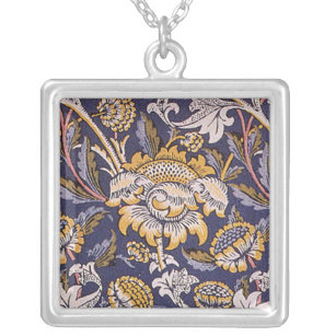 William Morris Wey Floral Wallpaper Silver Plated Necklace