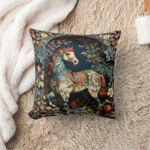 William Morris White horse Throw Pillow