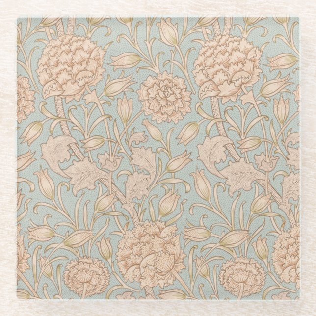 William Morris Wild Tulip Flower Floral Design Glass Coaster (Front)