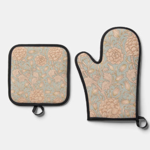 William Morris Wild Tulip Flower Floral Design Oven Mitt & Pot Holder Set