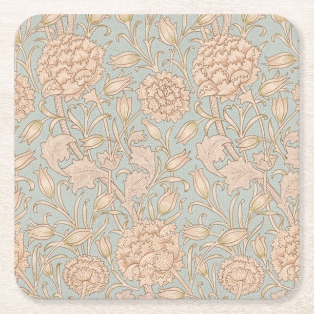 William Morris Wild Tulip Flower Floral Design Square Paper Coaster (Front)