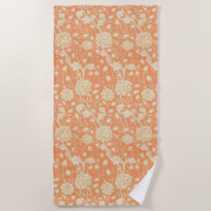 William Morris Wild Tulip Orange Floral Art Beach Towel