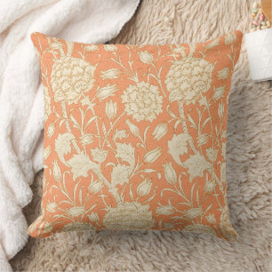 William Morris Wild Tulip Orange Floral Art Throw Pillow
