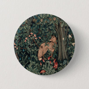 William Morris Wildlife Fox Greenery Art Print 2 Inch Round Button