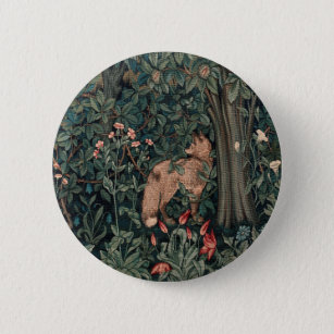 William Morris Wildlife Fox Greenery Art Print 2 Inch Round Button