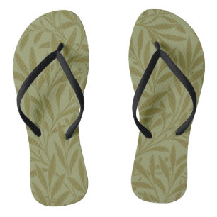 William Morris Willow Antique Green Leaf Vine Art Flip Flops