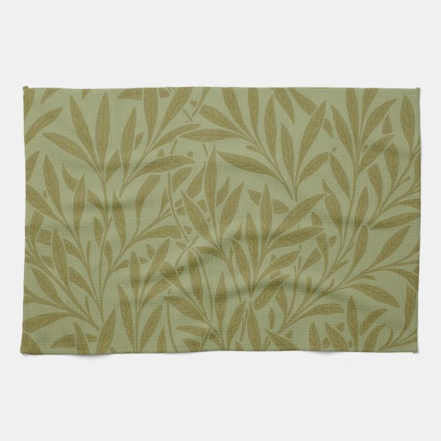 William Morris Willow Antique Green Leaf Vine Art Kitchen Towel (Horizontal)