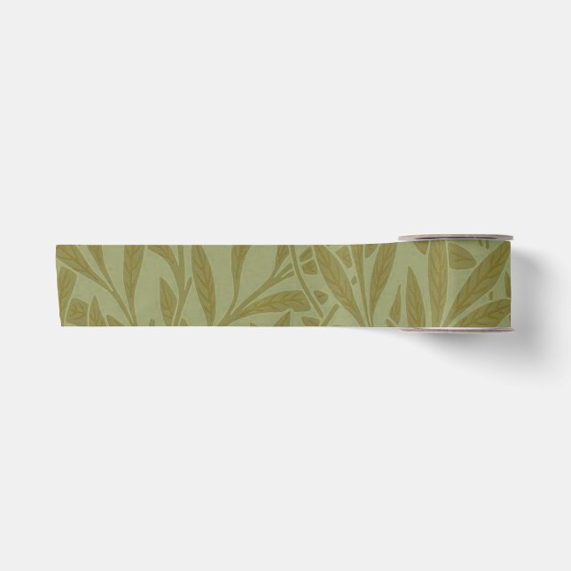 William Morris Willow Antique Green Leaf Vine Art Satin Ribbon (Front)