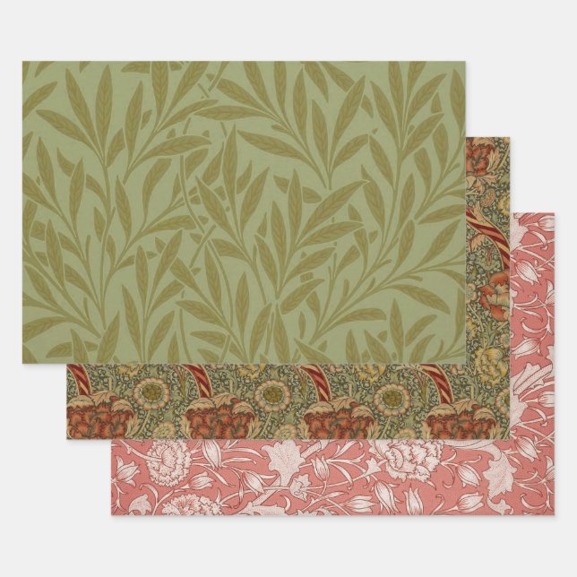 William Morris Willow Antique Green Leaf Vine Art Wrapping Paper Sheet (Set)