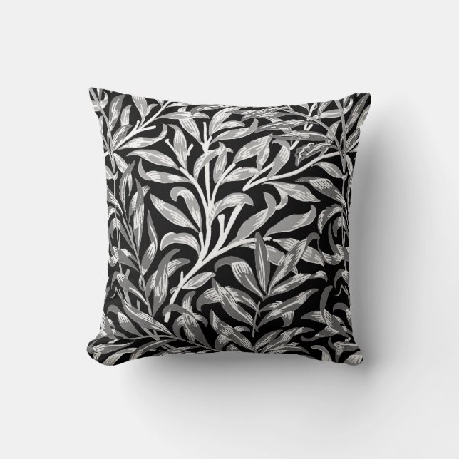 William Morris Willow Bough, Black, White & Grey Throw Pillow (Front)