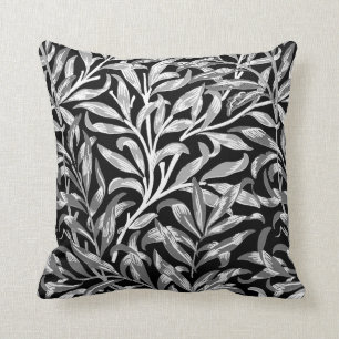 William Morris Willow Bough, Black, White & Grey Throw Pillow