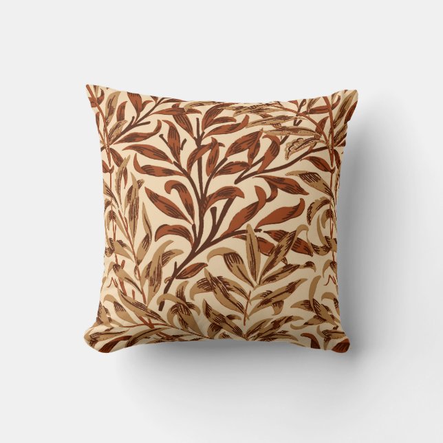 William Morris Willow Bough, Brown and Beige Throw Pillow (Front)