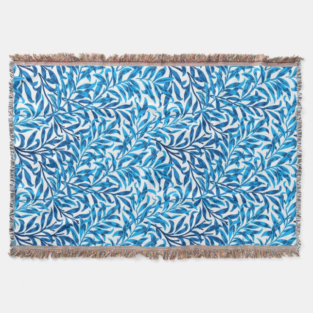 William Morris Willow Bough, Cobalt Blue & White Throw Blanket (Front)
