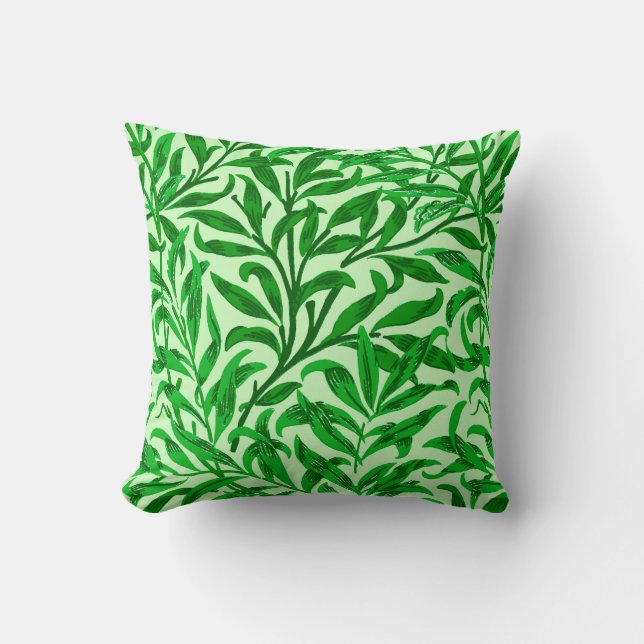 William Morris Willow Bough, Emerald Green Throw Pillow (Front)