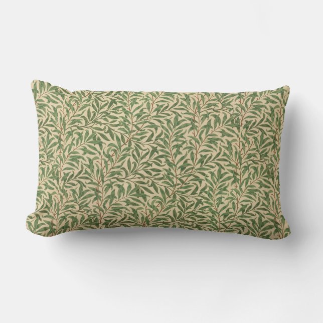 William Morris Willow Bough Green Willow Leaves Lumbar Pillow (Front)