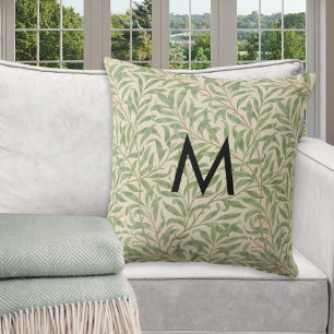 William Morris Willow Bough Pattern Monogram Throw Pillow