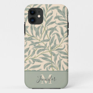 William Morris Willow Bough Pattern with Monogram iPhone 11 Case