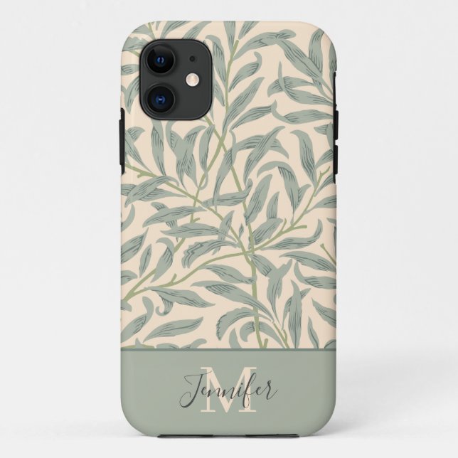 William Morris Willow Bough Pattern with Monogram Case-Mate iPhone Case (Back)
