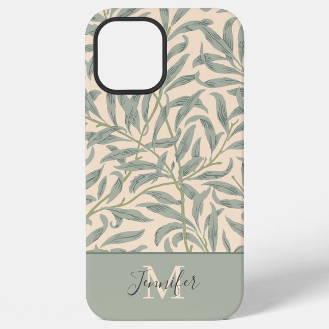 William Morris Willow Bough Pattern with Monogram iPhone Case (Back)
