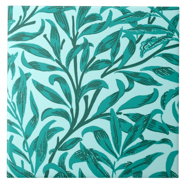 William Morris Willow Bough, Turquoise and Aqua Tile (Front)