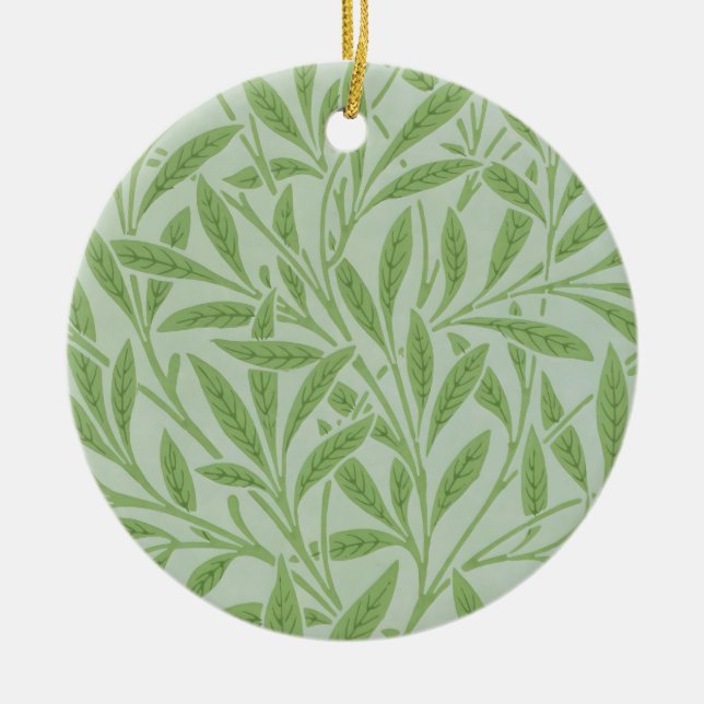William Morris Willow Flower Classic Green Ceramic Ornament (Front)