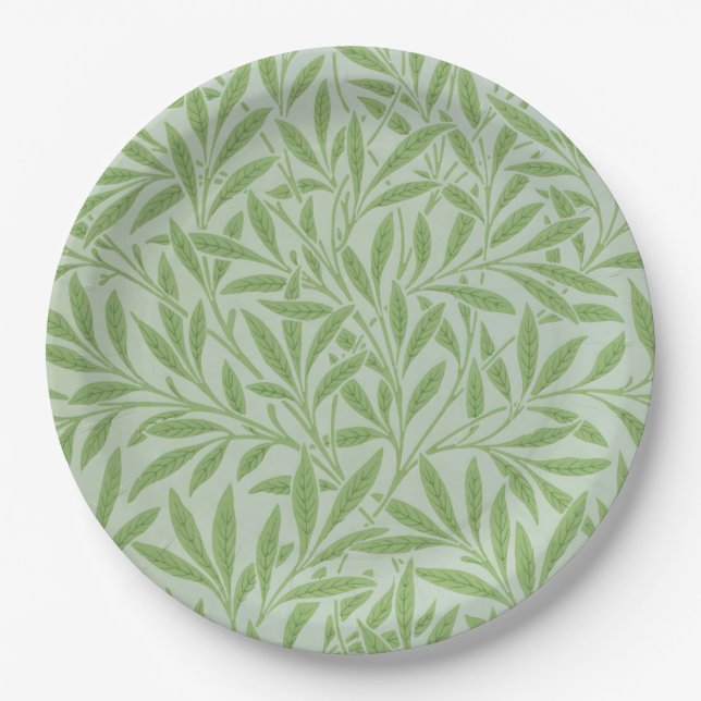 William Morris Willow Flower Classic Green Paper Plate (Front)