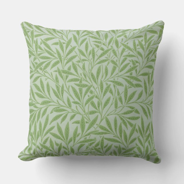 William Morris Willow Flower Classic Green Throw Pillow (Front)