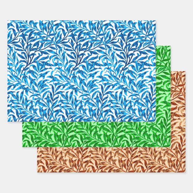 William Morris Willow, Light Blue, Green & Beige   Wrapping Paper Sheet (Set)