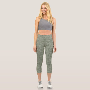 William Morris Willow Pattern Antique Sage Green Capri Leggings