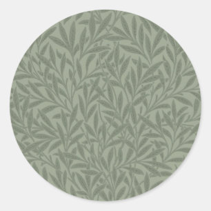 William Morris Willow Pattern Antique Sage Green Classic Round Sticker