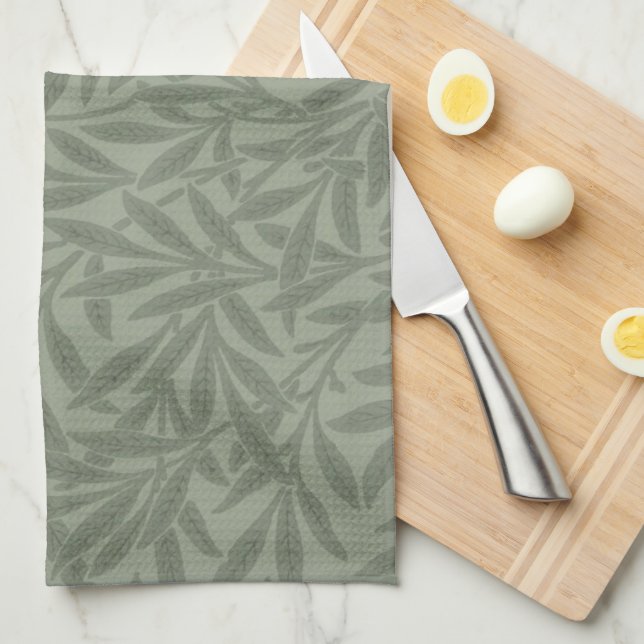 William Morris Willow Pattern Antique Sage Green Kitchen Towel (Quarter Fold)