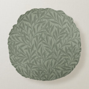 William Morris Willow Pattern Antique Sage Green Round Pillow