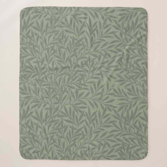 William Morris Willow Pattern Antique Sage Green Sherpa Blanket (Front)