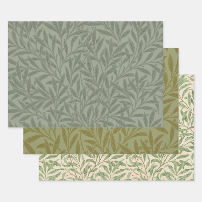 William Morris Willow Pattern Antique Sage Green Wrapping Paper Sheet (Set)