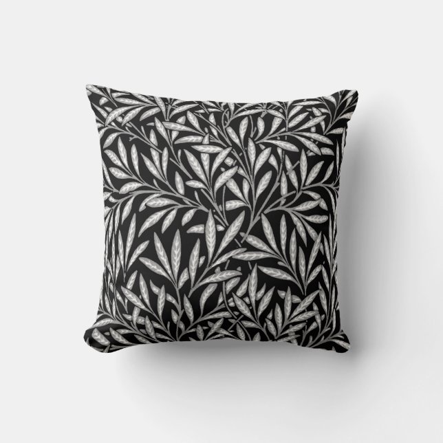William Morris Willow Pattern, Black and White Throw Pillow (Front)