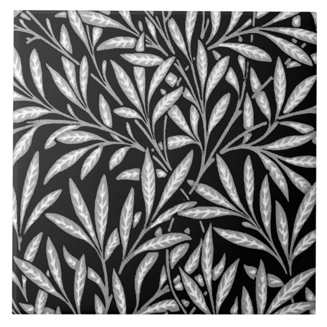 William Morris Willow Pattern, Black and White Tile (Front)