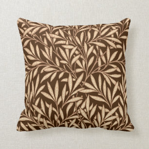 William Morris Willow Pattern, Brown and Beige Throw Pillow