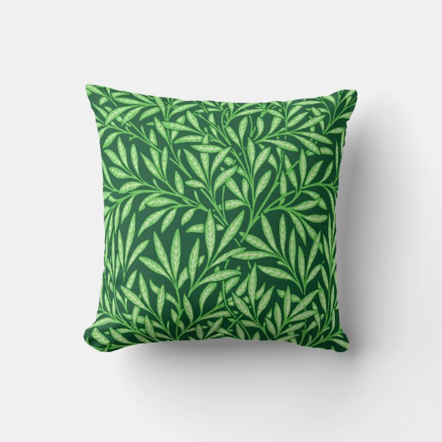 William Morris Willow Pattern, Emerald Green Throw Pillow (Front)