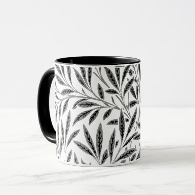 William Morris Willow Pattern, Grey, Black & White Mug (Front Left)