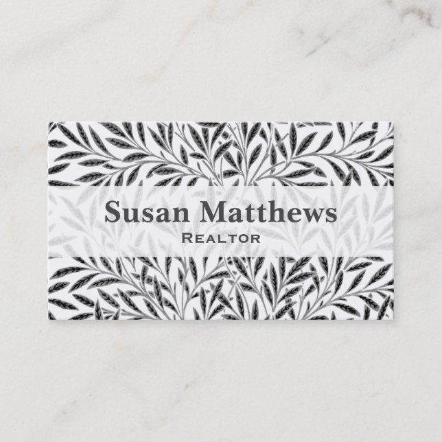 William Morris Willow Pattern, Grey / Grey & White Business Card (Front)