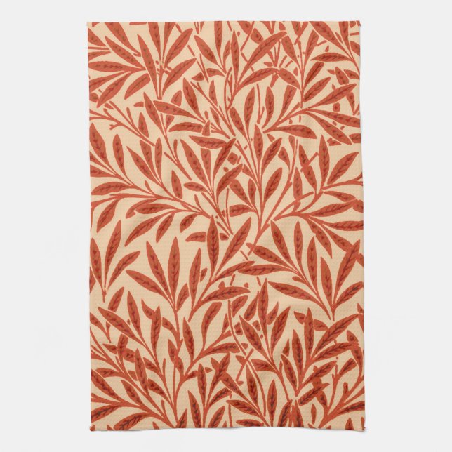 William Morris Willow Pattern, Mandarin Orange Kitchen Towel (Vertical)