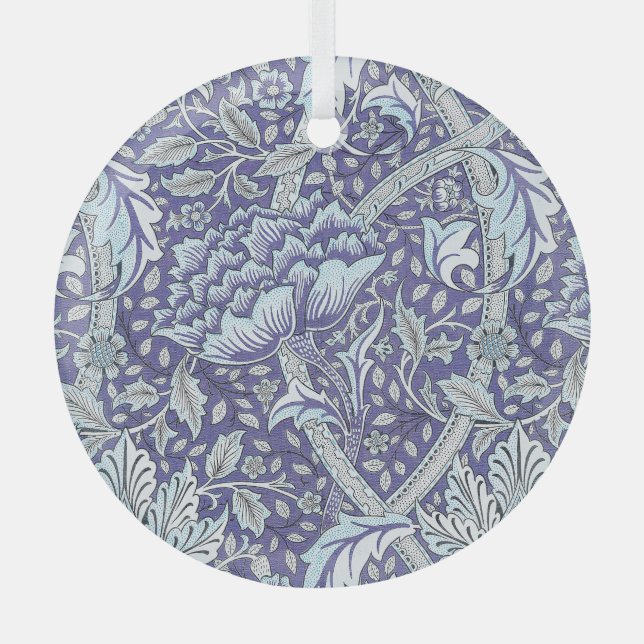 William Morris Windrush blue floral flowers Glass Ornament (Front)