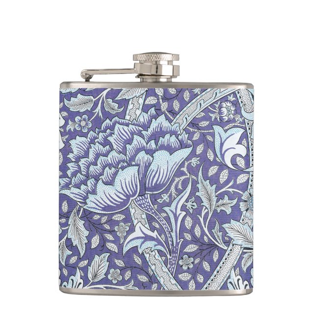 William Morris Windrush blue floral flowers Hip Flask (Front)