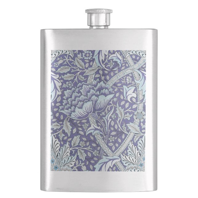 William Morris Windrush blue floral flowers Hip Flask (Front)