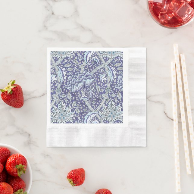 William Morris Windrush blue floral flowers Napkin (Insitu)