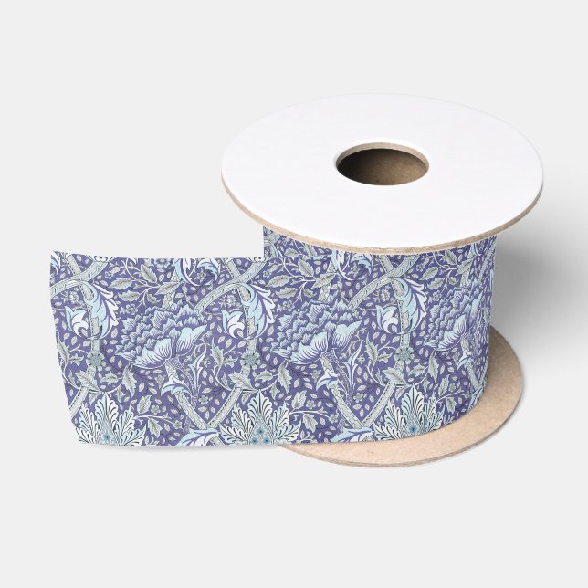 William Morris Windrush blue floral flowers Satin Ribbon (Spool)