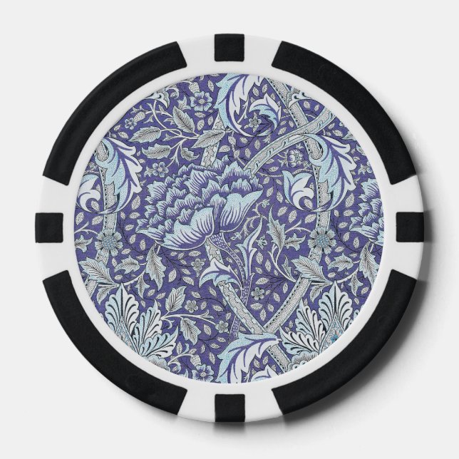 William Morris Windrush Blue Pattern Floral Poker Chips (Front)