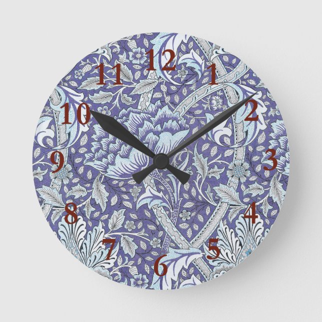 William Morris Windrush Blue Pattern Floral Round Clock (Front)