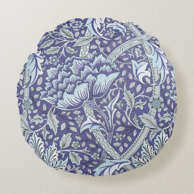 William Morris Windrush Blue Pattern Floral Round Pillow (Front)